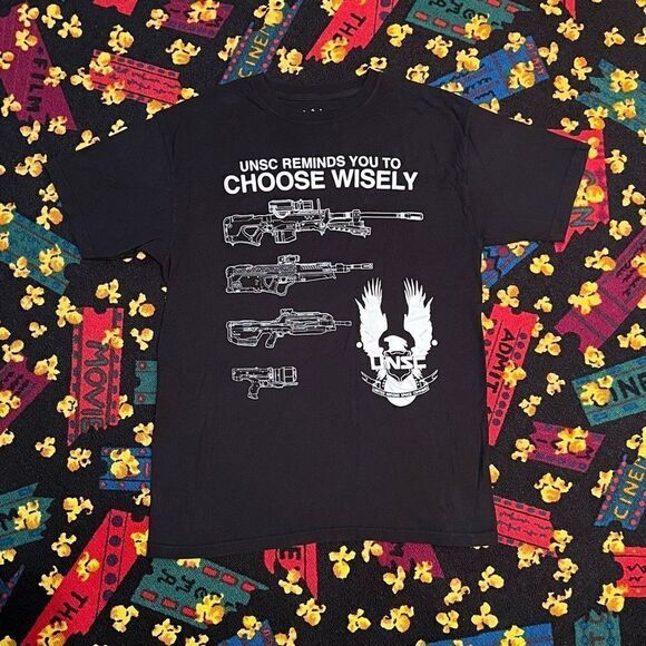’15 Halo ‘USNC Reminds You To Choose Wisely’ Black Graphic Tee Shirt / Size L - Picture 1 of 4
